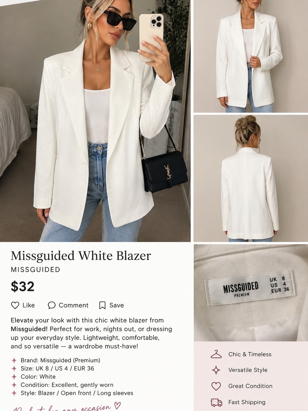 Missguided White Tailored Blazer